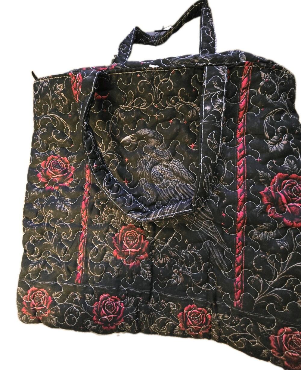 Fall Quilted Colorful Raven Tote Bag 15" x 16" PRICE DISCOUNT DUE TO CUT ON TOP